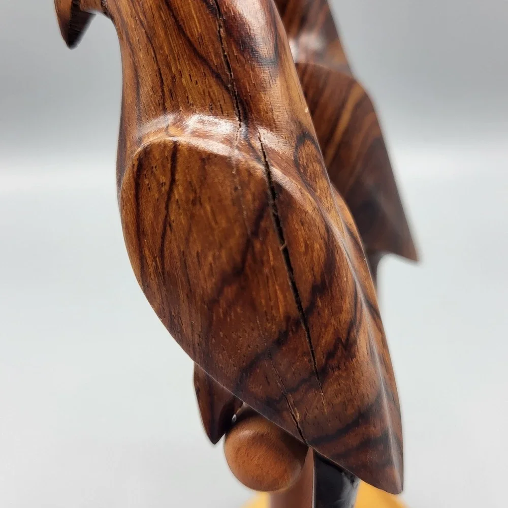 Hand Carved Wood Parrot Sculpture Figurine Pair on Branch Shelf Decor 6.25
